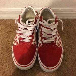 used pair of vans red checkers board vans